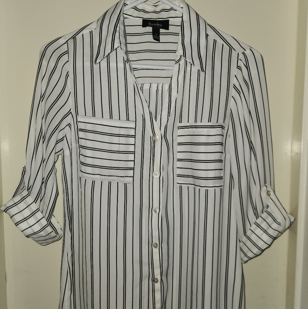 Black and white stripe Button up blouse - By & By